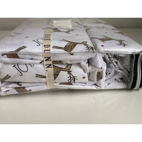 Rae Dunn JOY Reindeer Christmas Holiday Soft Queen Size Sheet Set 4 Piece NEW - Picture 8 of 14
